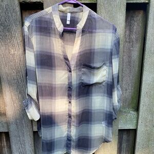 Oversized Artisian Blue and Cream Shirt Lightweight